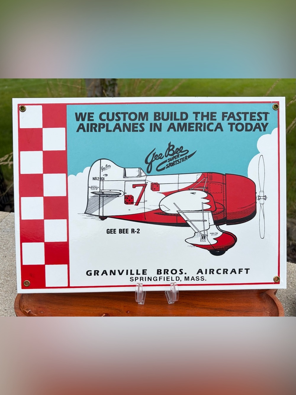 Gee Bee Racer Ande Rooney Airplane Vintage Porcelain Sign Like New - Picture 4 of 4